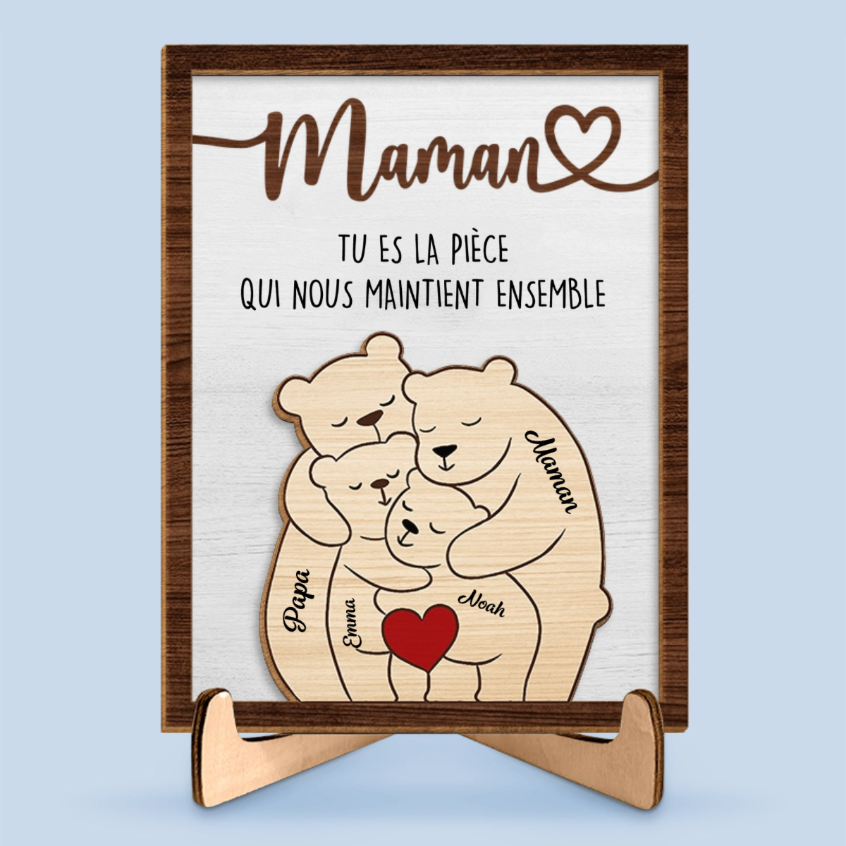 Présentoir en bois personnalisé avec motif d’ours – Cadeau pour maman et papa