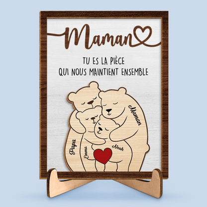 Présentoir en bois personnalisé avec motif d’ours – Cadeau pour maman et papa