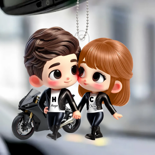 Porte-voiture en acrylique Cartoon pour couple à moto – Cadeau pour couple