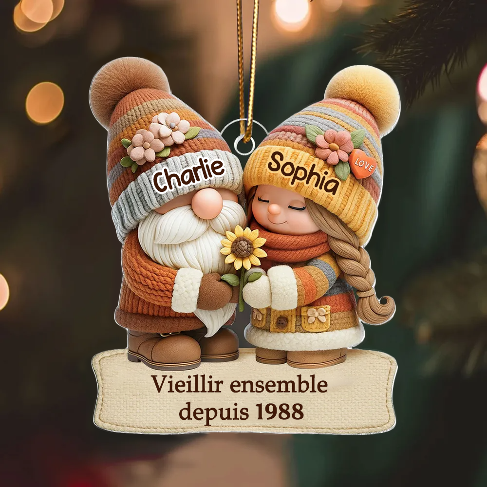Nain d'automne - Vieillir ensemble - Orement en acrylique avec nom Cadeau pour couple