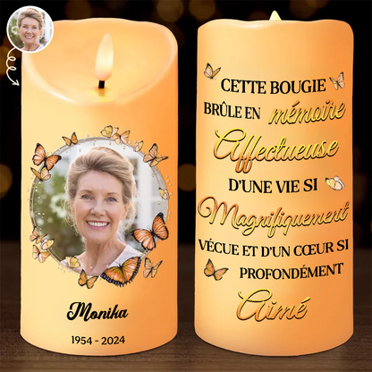 Bougie LED commémorative personnalisée avec papillons et photo