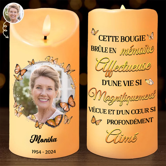 Bougie LED commémorative personnalisée avec papillons et photo