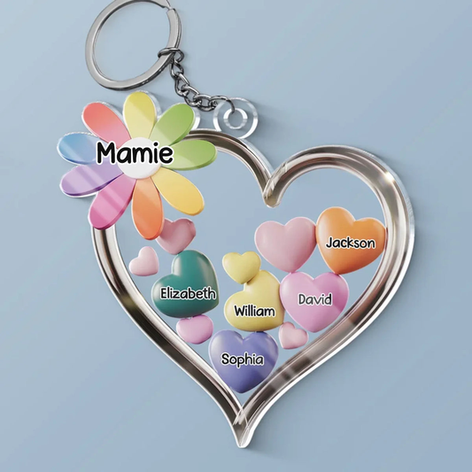 Ensemble dans le cœur de mamie – Porte-clés en acrylique avec motif de cœurs, cadeau pour mamie et maman