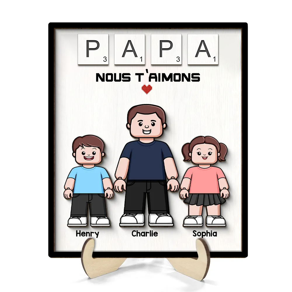 Décoration en bois personnalisé à 2 couches « PAPA » avec texte, père et enfants