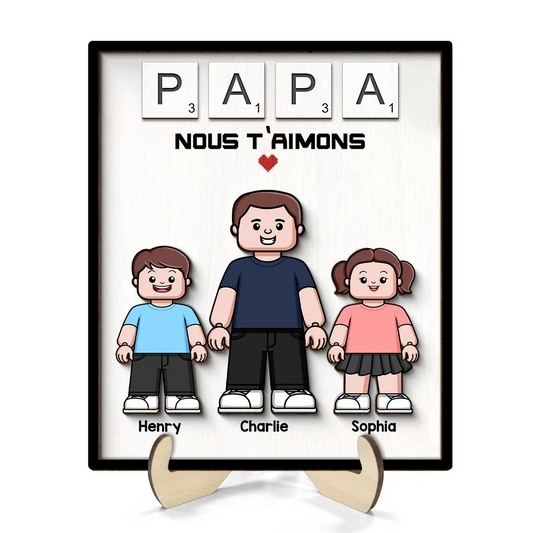 Décoration en bois personnalisé à 2 couches « PAPA » avec texte, père et enfants