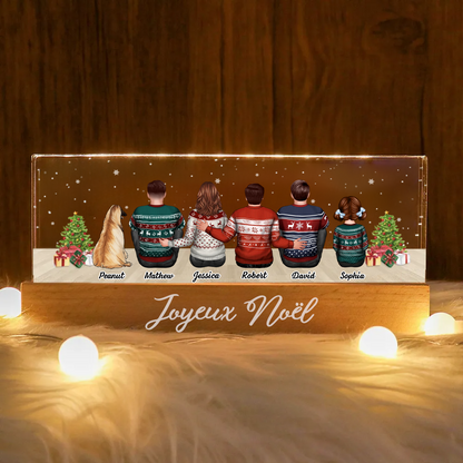Veilleuse LED personnalisée avec famille, chats et chiens – Cadeau de Noël personnalisé