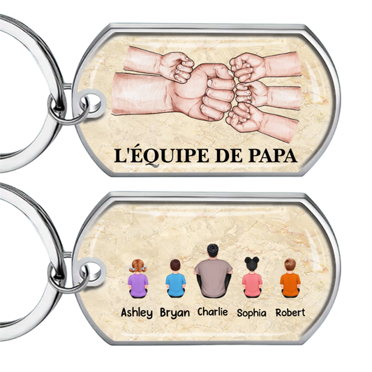 Porte-clés en acier inoxydable avec résine époxy « Papa et enfants – Poing contre poing »