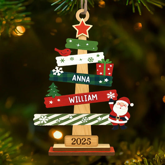 Ornement de sapin avec motif de sapin – Décoration de Noël en bois à 2 couches personnalisée, cadeau pour la famille