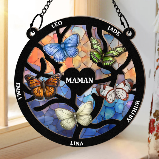 Papillons – Attrape-soleil personnalisé avec prénoms, cadeau pour Mamie, Maman et la famille