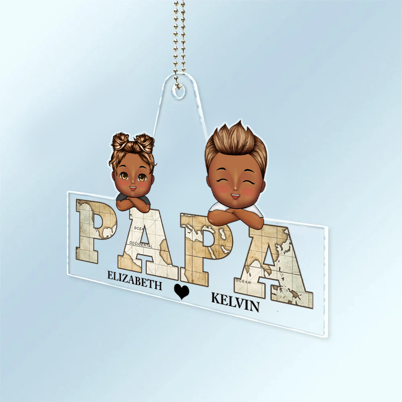 Pendentif en acrylique personnalisé « PAPA / PAPI » avec enfants