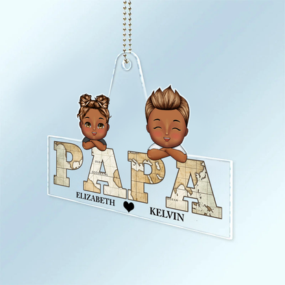 Pendentif en acrylique personnalisé « PAPA / PAPI » avec enfants
