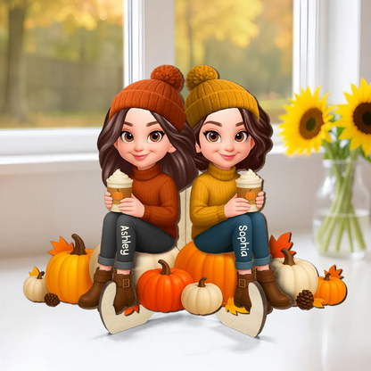Panneau en bois personnalisé avec des femmes sur des citrouilles Cadeau pour amies et sœurs
