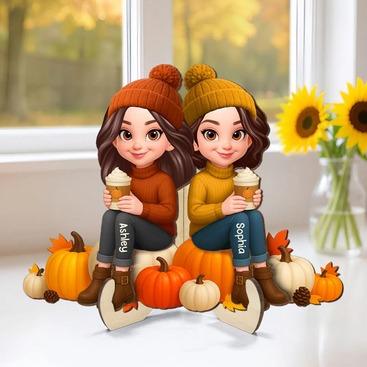 Panneau en bois personnalisé avec des femmes sur des citrouilles Cadeau pour amies et sœurs