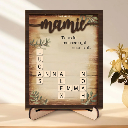 Tableau en bois personnalisé style mots croisés – Cadeau pour Mamie
