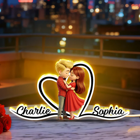 Couple en rouge Boîte lumineuse LED personnalisée avec prénoms