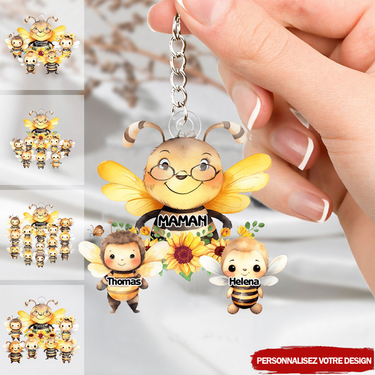 Porte-clés personnalisé avec des abeilles – Cadeau pour maman et mamie