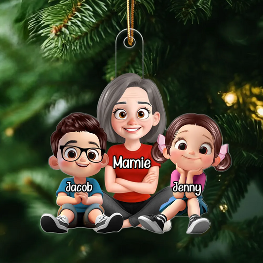 Ornement de Noël en acrylique personnalisé « Mamie & Petits-Enfants »