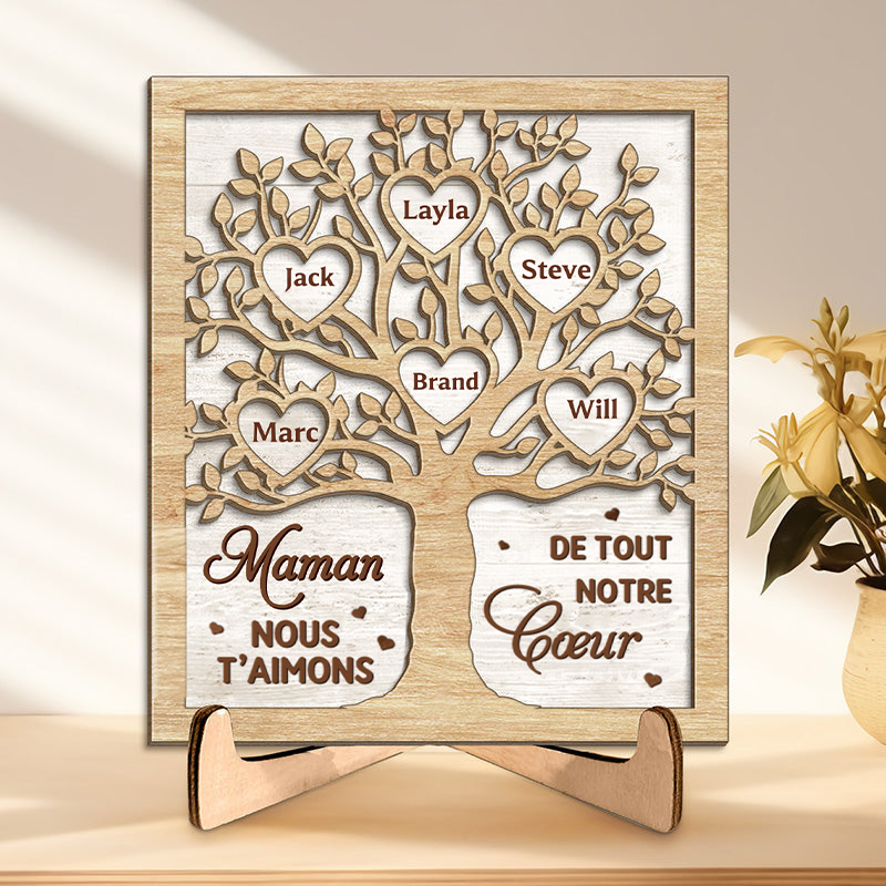 Décoration en bois personnalisé avec arbre généalogique – Cadeau pour maman et mamie