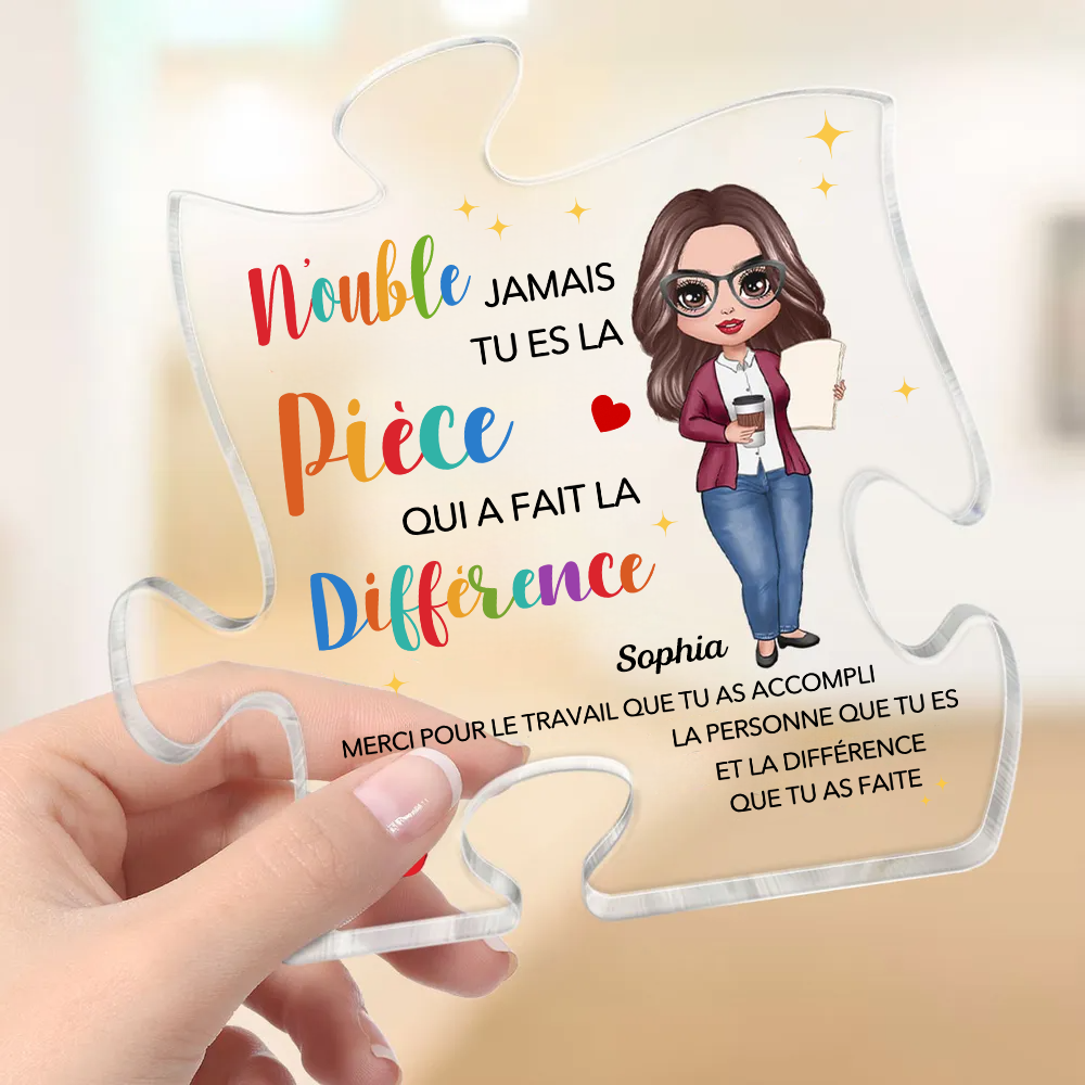 Plaque acrylique avec puzzle – Cadeau personnalisé pour enseignante