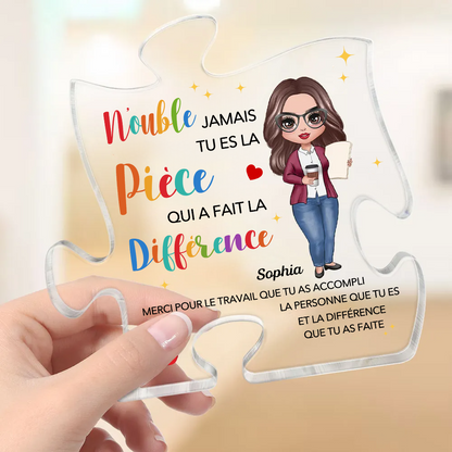 Plaque acrylique avec puzzle – Cadeau personnalisé pour enseignante