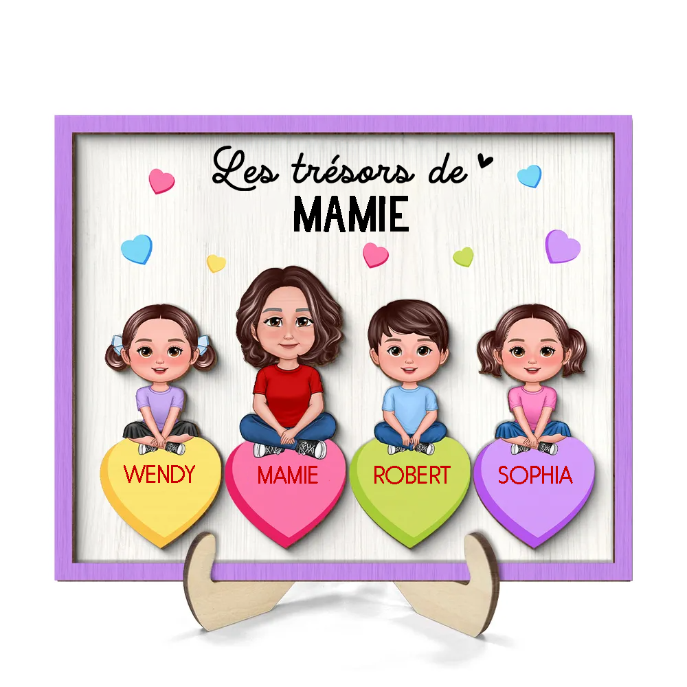 Les Trésore de mamie – Plaque en bois personnalisée pour mamie / maman avec enfants