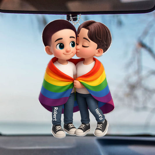 Couple avec couverture arc-en-ciel – Porte-clés auto en acrylique personnalisé, cadeau pour couples LGBT