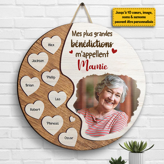 Pancarte en bois personnalisé avec photo et prénom – cadeau pour mamie