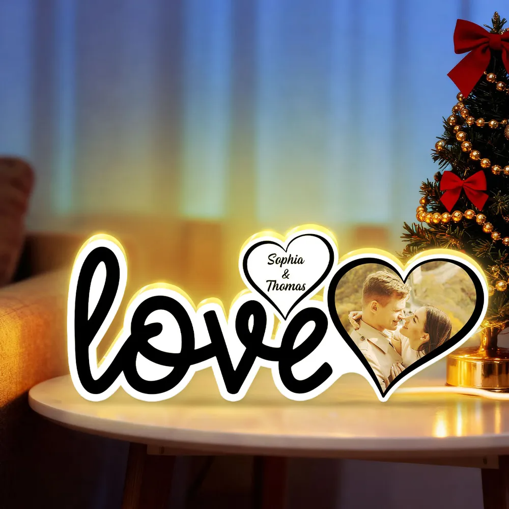 Love - Boîte lumineuse LED personnalisée avec photo, cadeau pour couple