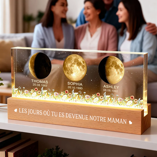 Veilleuse LED personnalisée avec phases lunaires pour maman et grand-mère