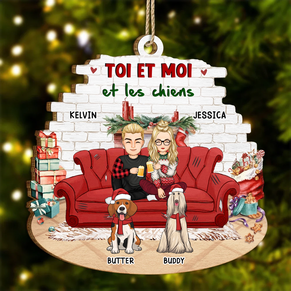 Orement de Noël en bois personnalisée – Cadeau pour couples & amoureux des animaux