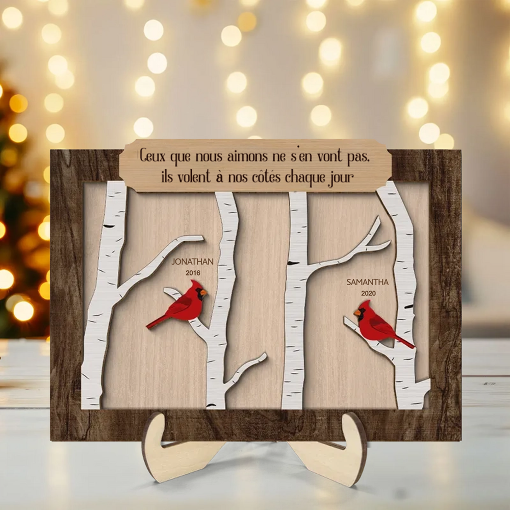 Cardinal rouge – Présentoir en bois personnalisé avec texte – Cadeau commémoratif