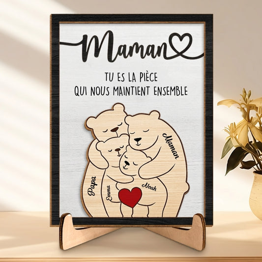 Présentoir en bois personnalisé avec motif d’ours – Cadeau pour maman et papa