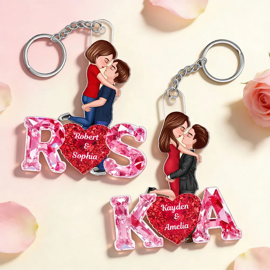 Porte-clés en acrylique avec cœur et initiales Cadeau pour couple/couple LGBT