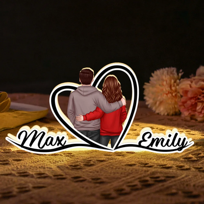 Couple avec cœur - Boîte lumineuse personnalisée avec noms et personnages - Cadeau pour la Saint-Valentin