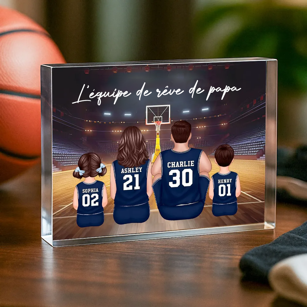 Bloc acrylique avec famille de basketteurs Cadeau pour papa et les fans de basket