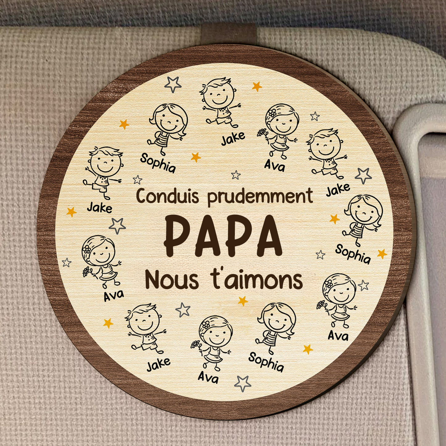 Clip pare-soleil « Conduis prudemment » avec personnages de dessin animé – Cadeau pour papa