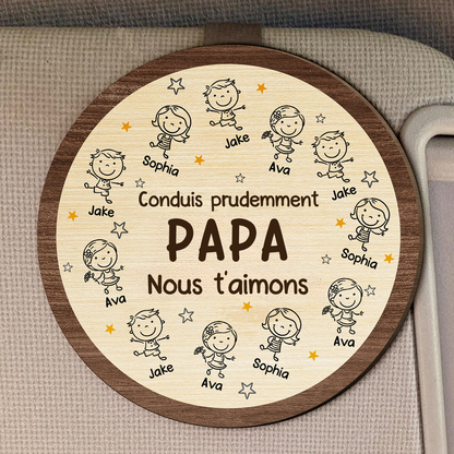 Clip pare-soleil « Conduis prudemment » avec personnages de dessin animé – Cadeau pour papa
