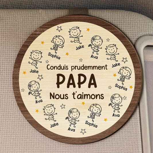 Clip pare-soleil « Conduis prudemment » avec personnages de dessin animé – Cadeau pour papa