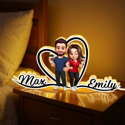 Boîte lumineuse LED personnalisée avec couple et noms Cadeau pour couple