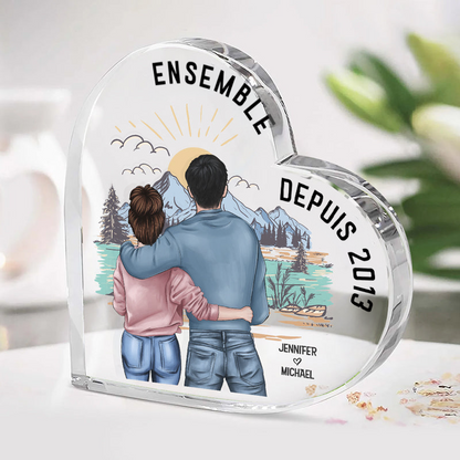 Cœur en acrylique avec couple et prénoms « ensemble depuis… » – Cadeau pour couple
