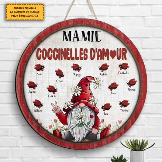 Nain et coccinelle – Panneau en bois personnalisé pour mamie