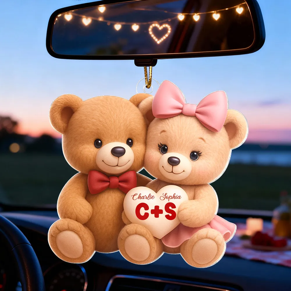 Couple d'ours avec prénoms Pendentif personnalisé en acrylique pour couple