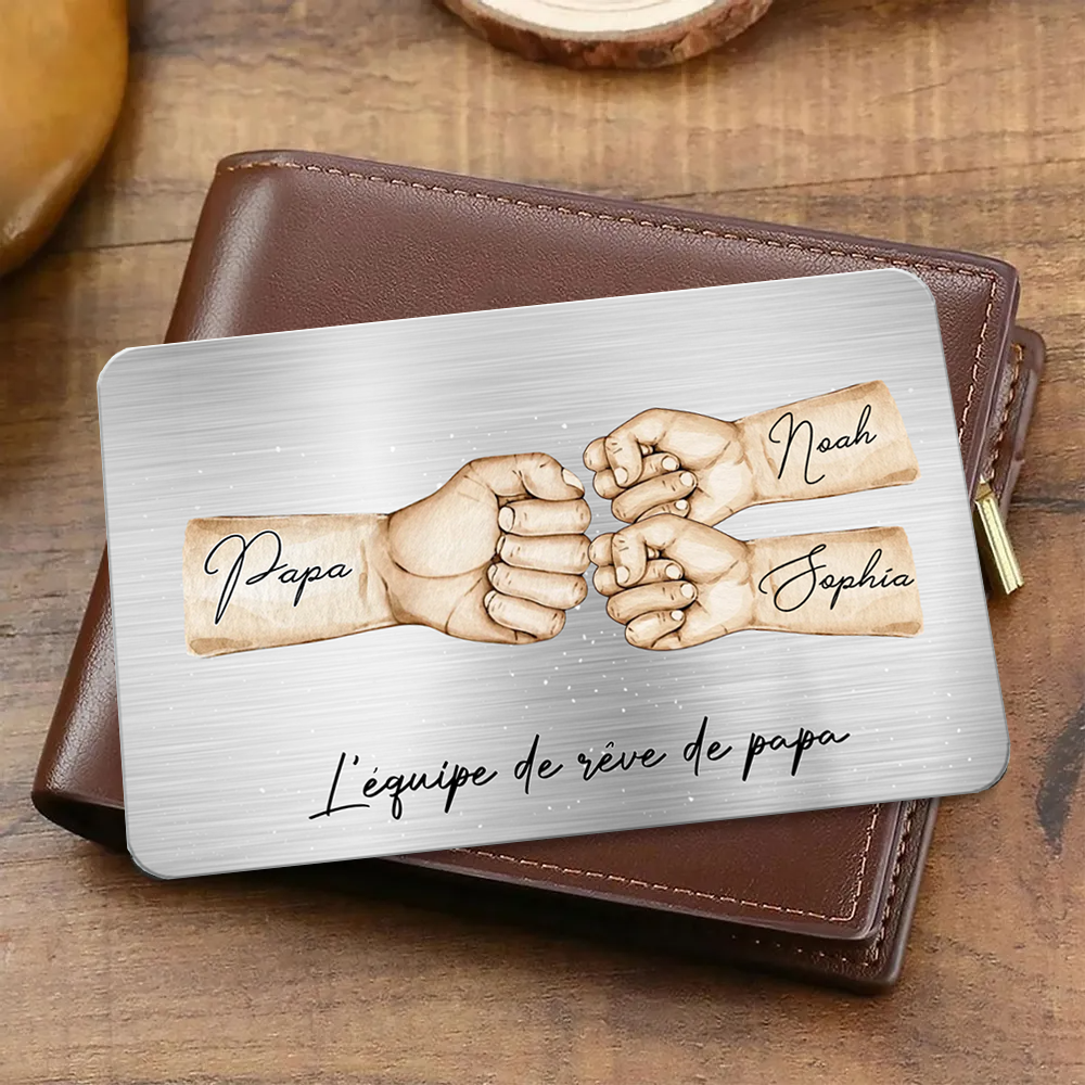 Carte portefeuille personnalisée avec motif poing contre poing – Wallet Card pour papa