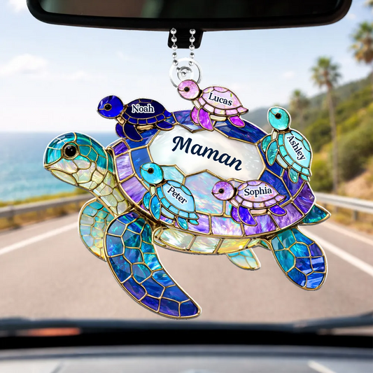 Pendentif en acrylique personnalisé avec tortues marines – Cadeau pour maman et mamie