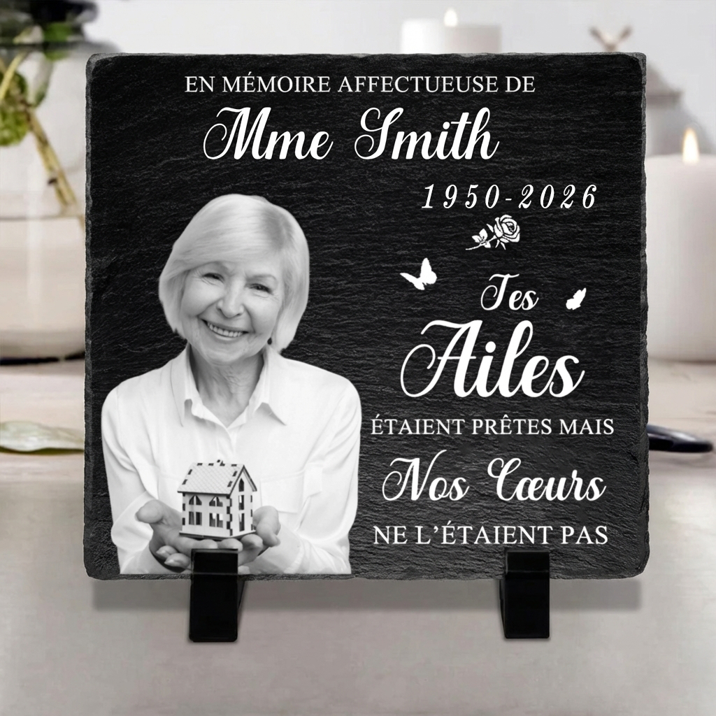 Plaque en ardoise personnalisée avec photo et message, en tendre souvenir – Cadeau commémoratif