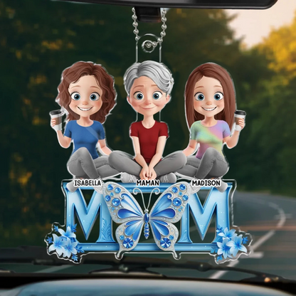 Pendentif en acrylique « MOM » avec maman et filles