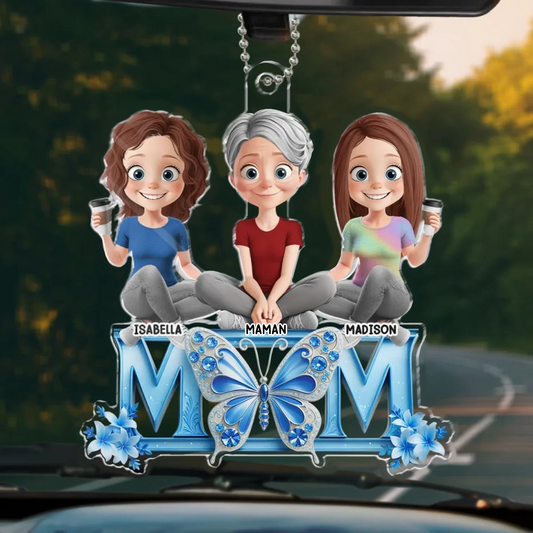Pendentif en acrylique « MOM » avec maman et filles