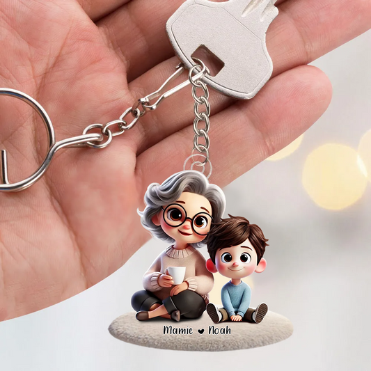 Porte-clés en acrylique personnalisé « Grand-mère et petit-enfant »
