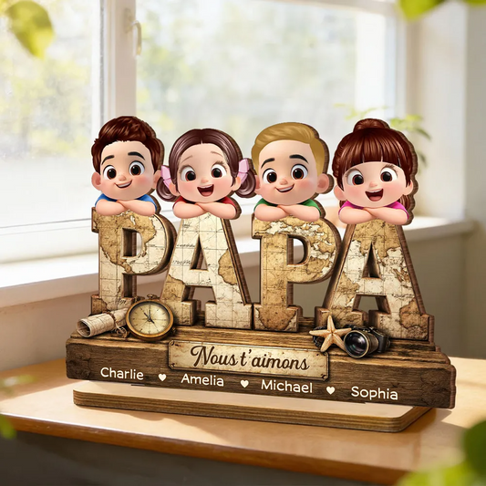 Décoration en bois personnalisé « PAPA » avec enfants – Cadeau pour papa