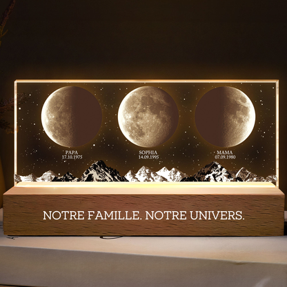 Veilleuse LED personnalisée avec phases de lune et texte – Cadeau pour papa et maman